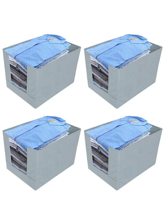 Kuber Industries Stylish Shirt Organizer for Wardrobe|Foldable Non Woven Shirt Stacker|Drawer Storage Unit For Closet Cuboard|Clothes Storage box|Pack of 4 (Grey) - Image 1