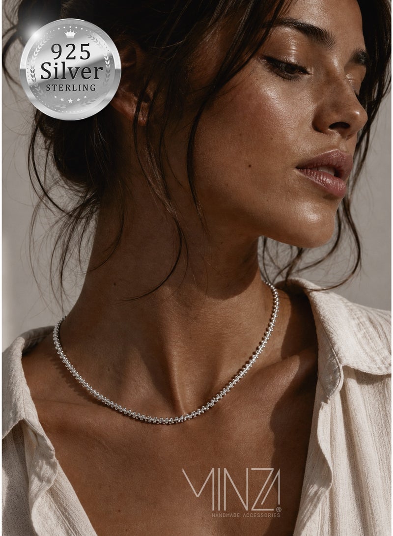 Minza “Textural” Unisex Necklace, Sterling Silver 925 Textured Chain Necklace, Minimalist Layering Necklace, Jewelry for Casual & Special Occasion - Image 1