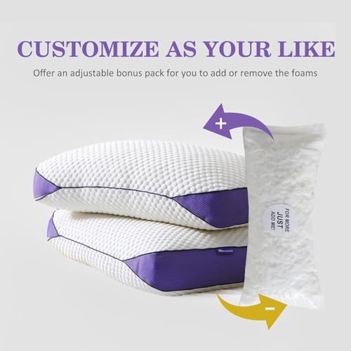 HOMELAB Adjustable Shredded Memory Foam Pillow King Size, Cooling Bed Pillow for Sleeping with Removable Cover, Medium Pillow for Side Stomach & Back Sleepers, 1 Pack 20"x34" - Image 3