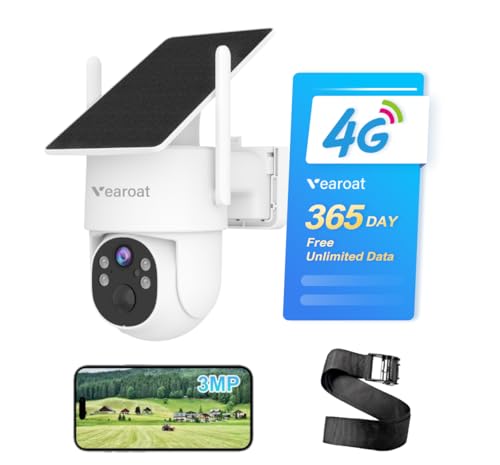 Vearoat 4G LTE Cellular Security Camera Outdoor System, 365 Days Unlimited Data,Wireless Solar Security Camera，Remote Monitoring, Motion Sensor, Human Tracking, 360°Viewing,2K Color Night Vision - Image 1