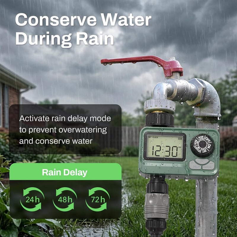 BN-LINK BN LINK Programmable Sprinkler Timer with Rain Delay – Waterproof Digital Water Timer for Garden Hoses, Manual & Automatic Irrigation System, 1 Outlet - Image 4