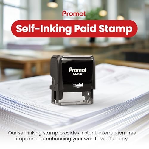 Promot Paid Stamp Self Inking - Paid for Office, Accounts Payable for Electronic Payment - Rubber Stamps for Retail Use, Red Ink, Self Inking Stamp for Business Supplies - Image 2