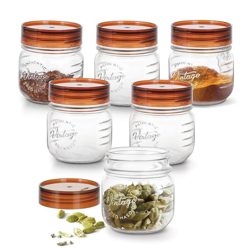 TREO By Milton Vintage Glass Jar with Airtight Lid Kitchen Storage Containers, Set of 6, BPA Free, Glassy Storage Organizer, Multipurpose Dabba for Food, Spice, Cereals, Cookies, Dry Food, 300ml each - Image 1
