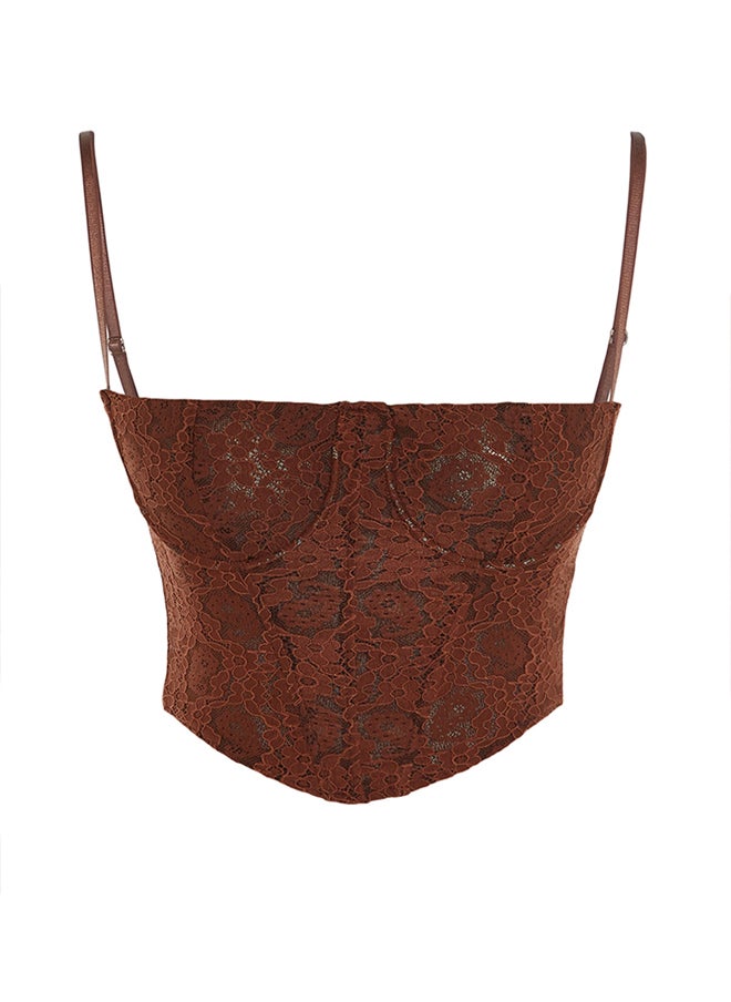 trendyol - Brown Crop Lined Corset Detailed Lace Bustier TPRAW23BS00072 - Image 1