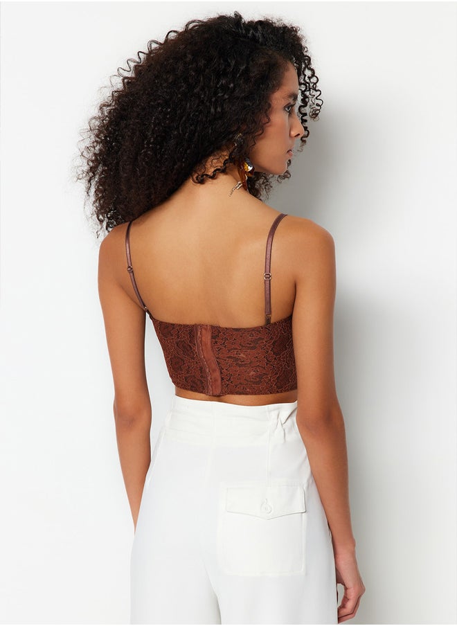 trendyol - Brown Crop Lined Corset Detailed Lace Bustier TPRAW23BS00072 - Image 1