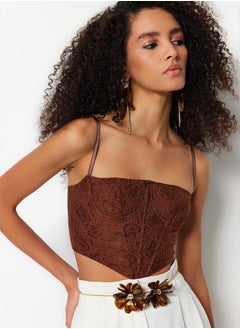 Brown Crop Lined Corset Detailed Lace Bustier TPRAW23BS00072