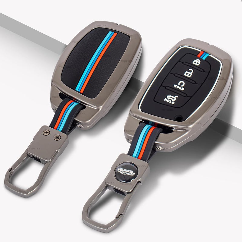 TEKCOOL غطاء مفتاح السيارة المعدني الناعم من TEKCOOL مع سلسلة مفاتيح وحماية كاملة متوافق مع هيونداي كريتا، I-20، فينيو، إيلانtra، وتوسان 4 أزرار (مفتاح سيارة ذكي 4 أزرار)، متعدد الألوان - Image 2