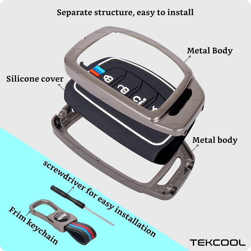 TEKCOOL غطاء مفتاح السيارة المعدني الناعم من TEKCOOL مع سلسلة مفاتيح وحماية كاملة متوافق مع هيونداي كريتا، I-20، فينيو، إيلانtra، وتوسان 4 أزرار (مفتاح سيارة ذكي 4 أزرار)، متعدد الألوان - Image 4
