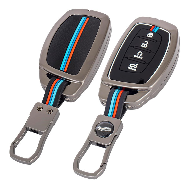 TEKCOOL غطاء مفتاح السيارة المعدني الناعم من TEKCOOL مع سلسلة مفاتيح وحماية كاملة متوافق مع هيونداي كريتا، I-20، فينيو، إيلانtra، وتوسان 4 أزرار (مفتاح سيارة ذكي 4 أزرار)، متعدد الألوان - Image 1