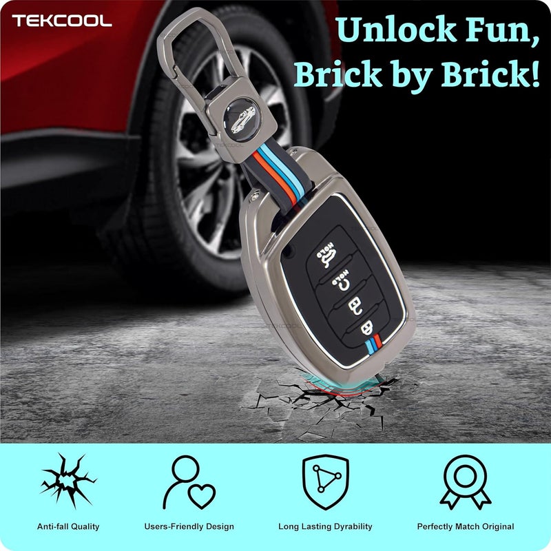 TEKCOOL غطاء مفتاح السيارة المعدني الناعم من TEKCOOL مع سلسلة مفاتيح وحماية كاملة متوافق مع هيونداي كريتا، I-20، فينيو، إيلانtra، وتوسان 4 أزرار (مفتاح سيارة ذكي 4 أزرار)، متعدد الألوان - Image 5
