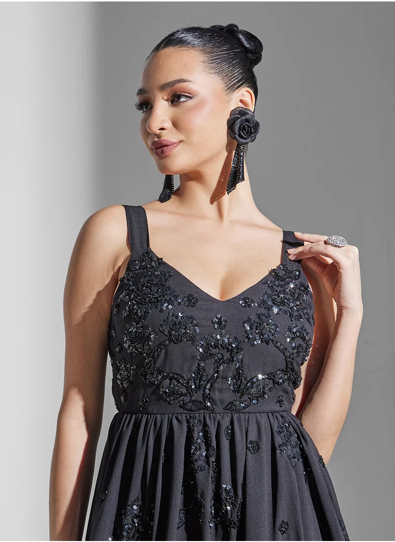 Maya Floral Print Tie Detail Ruffle Dress