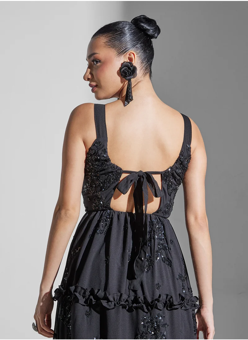 Maya Floral Print Tie Detail Ruffle Dress