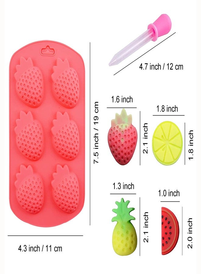 KRLIFCSL Fruit Shape Baking Mold Candy Molds including Pineapple Lemon Watermelon Strawberry, Ideal for Chocolate, Candy, Cake, Ice Cube & Jelly, Pack of 4 with 1 Dropper. (Fruit Mold) - Image 2