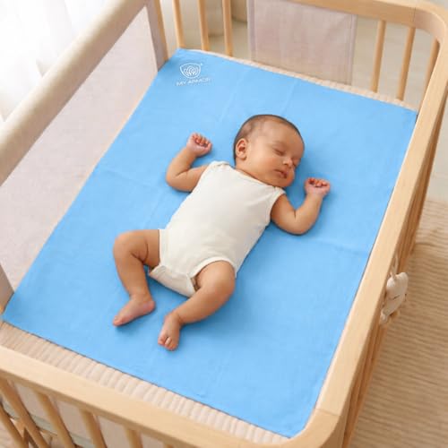 MY ARMOR Baby Dry Sheet for New Born Baby, Anti-Piling Waterproof Mattress Protector for Bed (Quick Drying/Extra Absorbent Dry Sheet for Bed) - Small Size 50x70 cm, Pack of 1, Sky Blue - Image 1