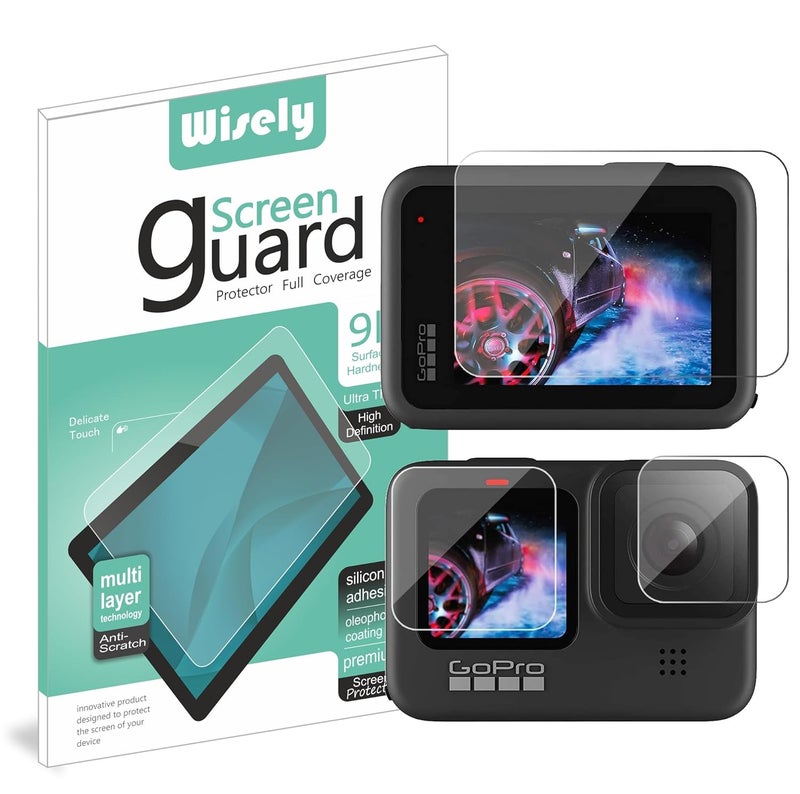 Wisely Premium Screen Guard Protector Compatible for GoPro Hero 9/10 / 11/12 Action Camera lens Glass, Easy installation kit, HD Clear, Full Cover, Set Of 3 Glass - Image 1