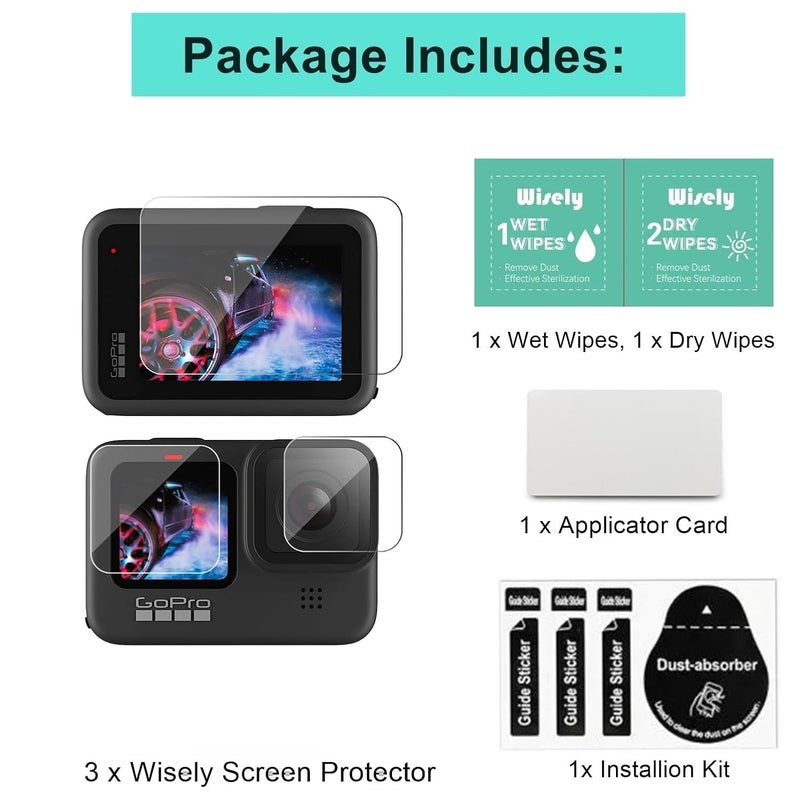 Wisely Premium Screen Guard Protector Compatible for GoPro Hero 9/10 / 11/12 Action Camera lens Glass, Easy installation kit, HD Clear, Full Cover, Set Of 3 Glass - Image 5