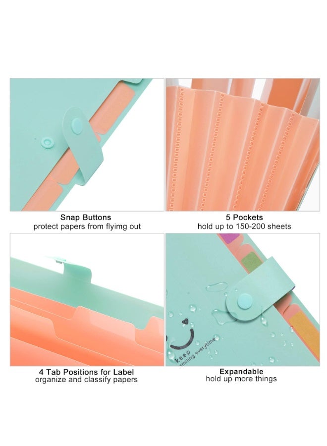 A4 حجم منظم ملف أكورديون, 5 جيب توسيع مجلد الملف, مجلد الملف مع العلامات, منظم الملفات المحمولة لوازم المكتب المدرسية, مجلدات الوثائق - Image 4