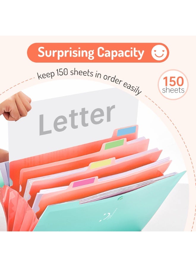 A4 حجم منظم ملف أكورديون, 5 جيب توسيع مجلد الملف, مجلد الملف مع العلامات, منظم الملفات المحمولة لوازم المكتب المدرسية, مجلدات الوثائق - Image 2