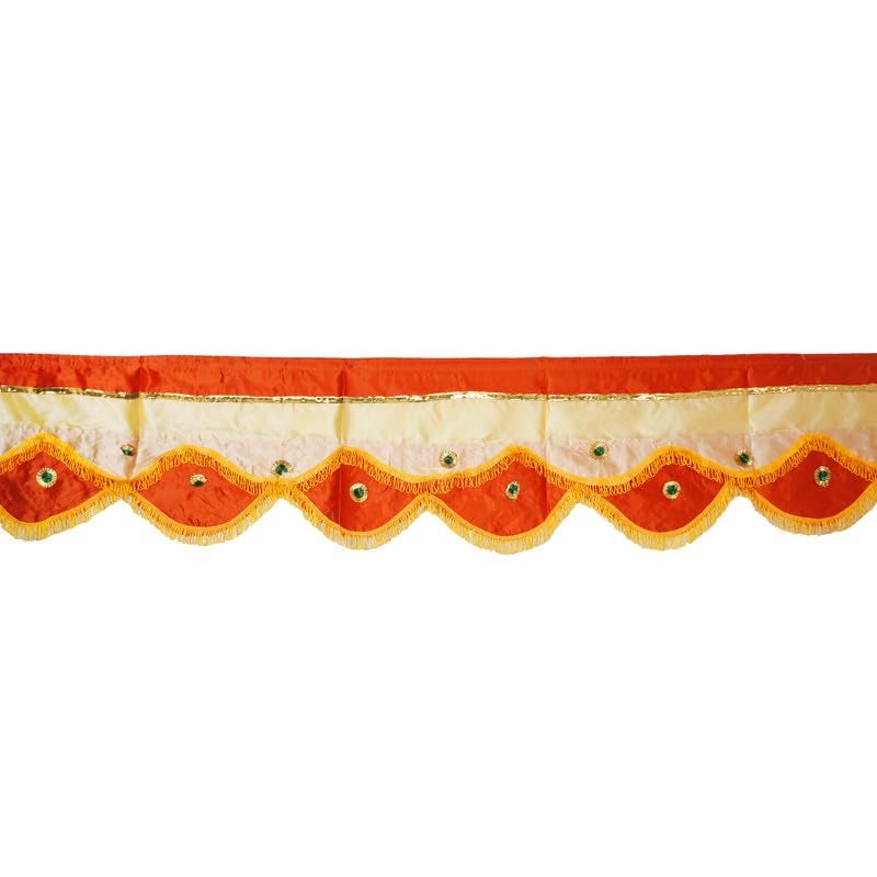 PRIYAKANT SAFAWALA PRIYAKANT SAFAWALA Ganpati Decoration Satin Jhalar Ideas at Home Festival Temple and Special Ganesh Chaturthi Decoration Jhalar Size Length 50 Feet and Hight 15 Inches Orange and Fown - Image 1