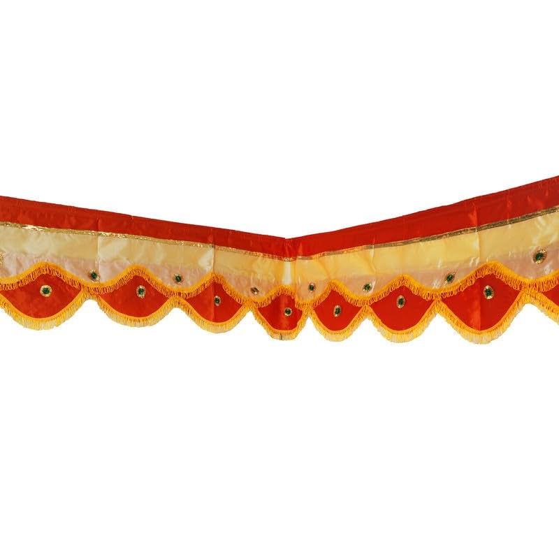 PRIYAKANT SAFAWALA PRIYAKANT SAFAWALA Ganpati Decoration Satin Jhalar Ideas at Home Festival Temple and Special Ganesh Chaturthi Decoration Jhalar Size Length 50 Feet and Hight 15 Inches Orange and Fown - Image 2