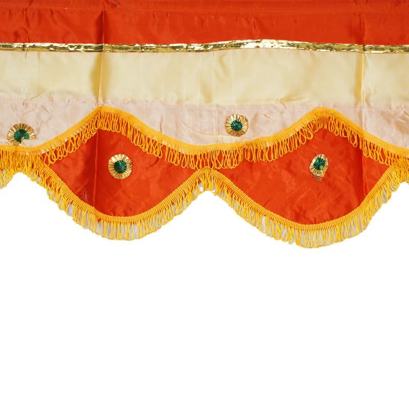 PRIYAKANT SAFAWALA PRIYAKANT SAFAWALA Ganpati Decoration Satin Jhalar Ideas at Home Festival Temple and Special Ganesh Chaturthi Decoration Jhalar Size Length 50 Feet and Hight 15 Inches Orange and Fown - Image 3