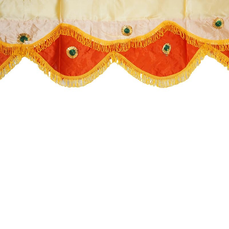 PRIYAKANT SAFAWALA PRIYAKANT SAFAWALA Ganpati Decoration Satin Jhalar Ideas at Home Festival Temple and Special Ganesh Chaturthi Decoration Jhalar Size Length 50 Feet and Hight 15 Inches Orange and Fown - Image 5