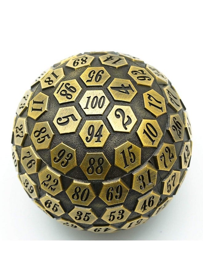 cusdie Cusdie D100 DND Metal Dice, 100 Sided Giant Metal Dice, Single D100 Polyhedral Dice with Gift Box for RPGs (Ancient Gold)  - Image 1