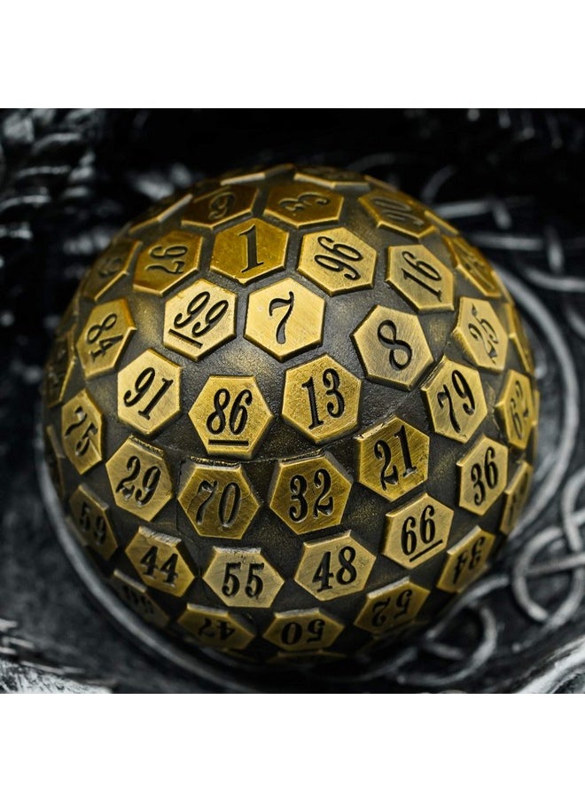 cusdie Cusdie D100 DND Metal Dice, 100 Sided Giant Metal Dice, Single D100 Polyhedral Dice with Gift Box for RPGs (Ancient Gold)  - Image 2