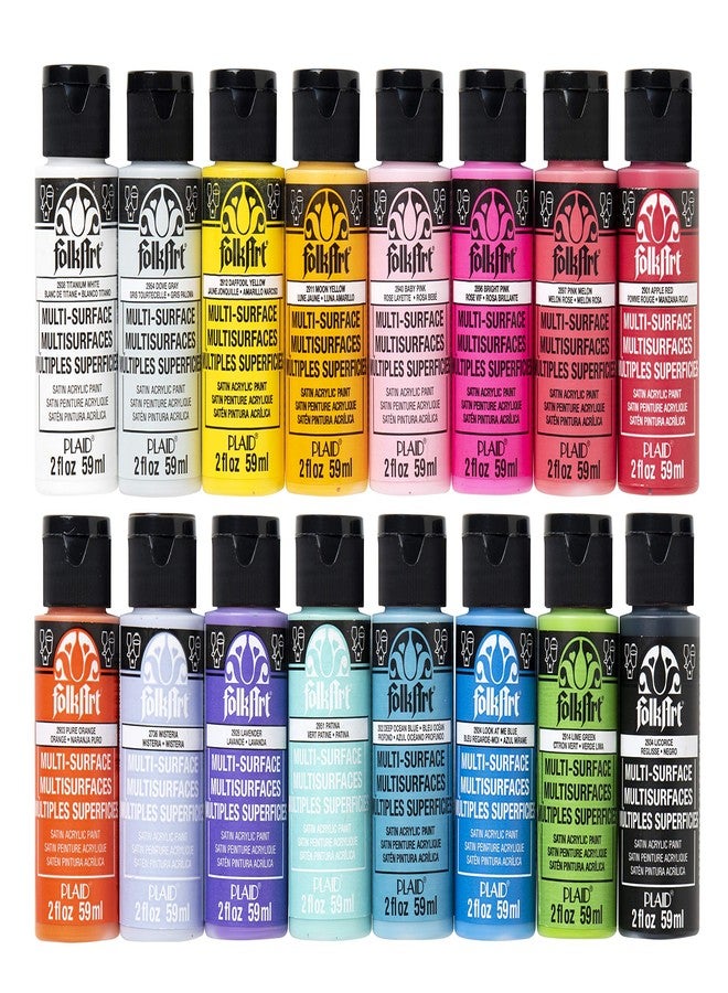 FolkArt 16 Piece Multi Surface Acrylic Craft Paint Set Formulated to be Non-Toxic that is Perfect for Beginners and Artists, Bright Colors Count, 2 Fl Oz (Pack of 16) - Image 1