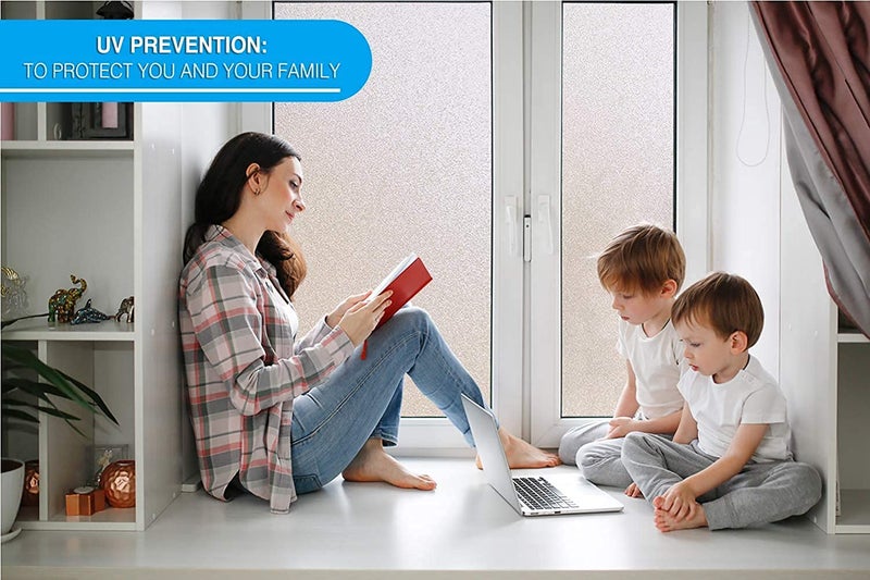 ELECSA 100% Privacy Vinyl Frosted Window Self Adhesive Glass Film Static Cling Glass Film No Glue Anti-UV Window Sticker Non Adhesive (24 Inch X 150 Inch, 100% Privacy Frosted) - Image 2