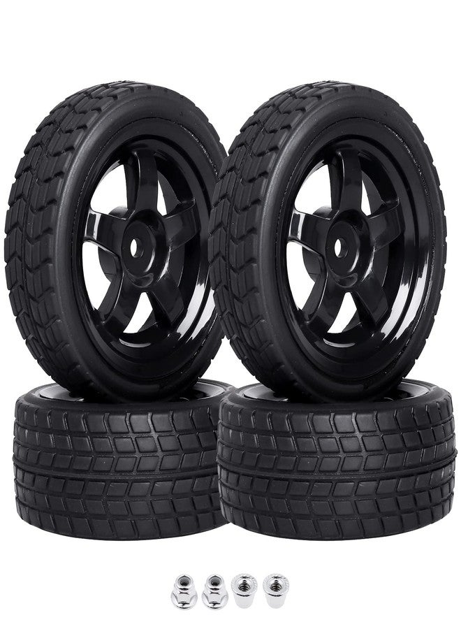 Hobbyfire مجموعة من 4 عجلات وحواف مطاطية من Hobbyfire، مقاس 2.55 بوصة وقطر خارجي 12 مم، مثبتة مسبقًا، لسيارات السباق Traxxas وTamiya وHPI وHSP وRedcat RC بمقياس 1/10 على الطرق الممهدة (اللون D). - Image 1