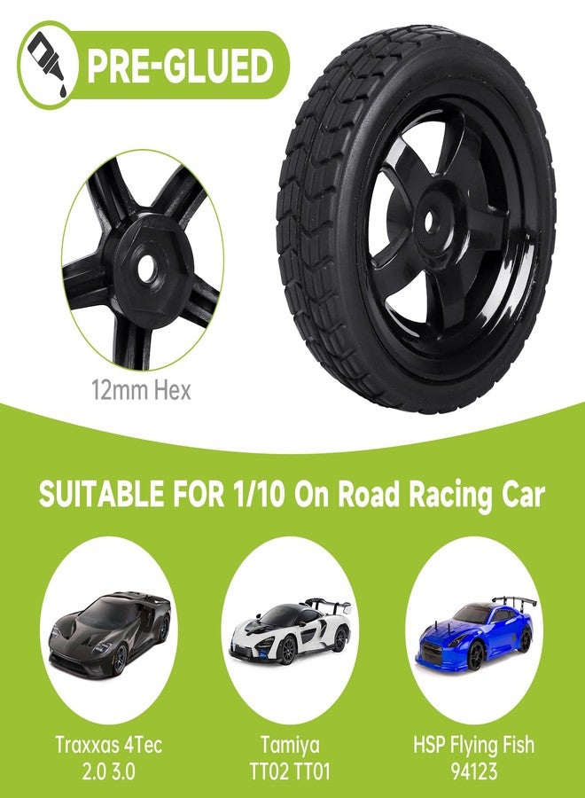 Hobbyfire مجموعة من 4 عجلات وحواف مطاطية من Hobbyfire، مقاس 2.55 بوصة وقطر خارجي 12 مم، مثبتة مسبقًا، لسيارات السباق Traxxas وTamiya وHPI وHSP وRedcat RC بمقياس 1/10 على الطرق الممهدة (اللون D). - Image 4