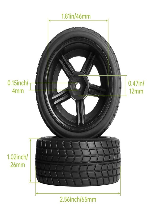 Hobbyfire مجموعة من 4 عجلات وحواف مطاطية من Hobbyfire، مقاس 2.55 بوصة وقطر خارجي 12 مم، مثبتة مسبقًا، لسيارات السباق Traxxas وTamiya وHPI وHSP وRedcat RC بمقياس 1/10 على الطرق الممهدة (اللون D). - Image 2