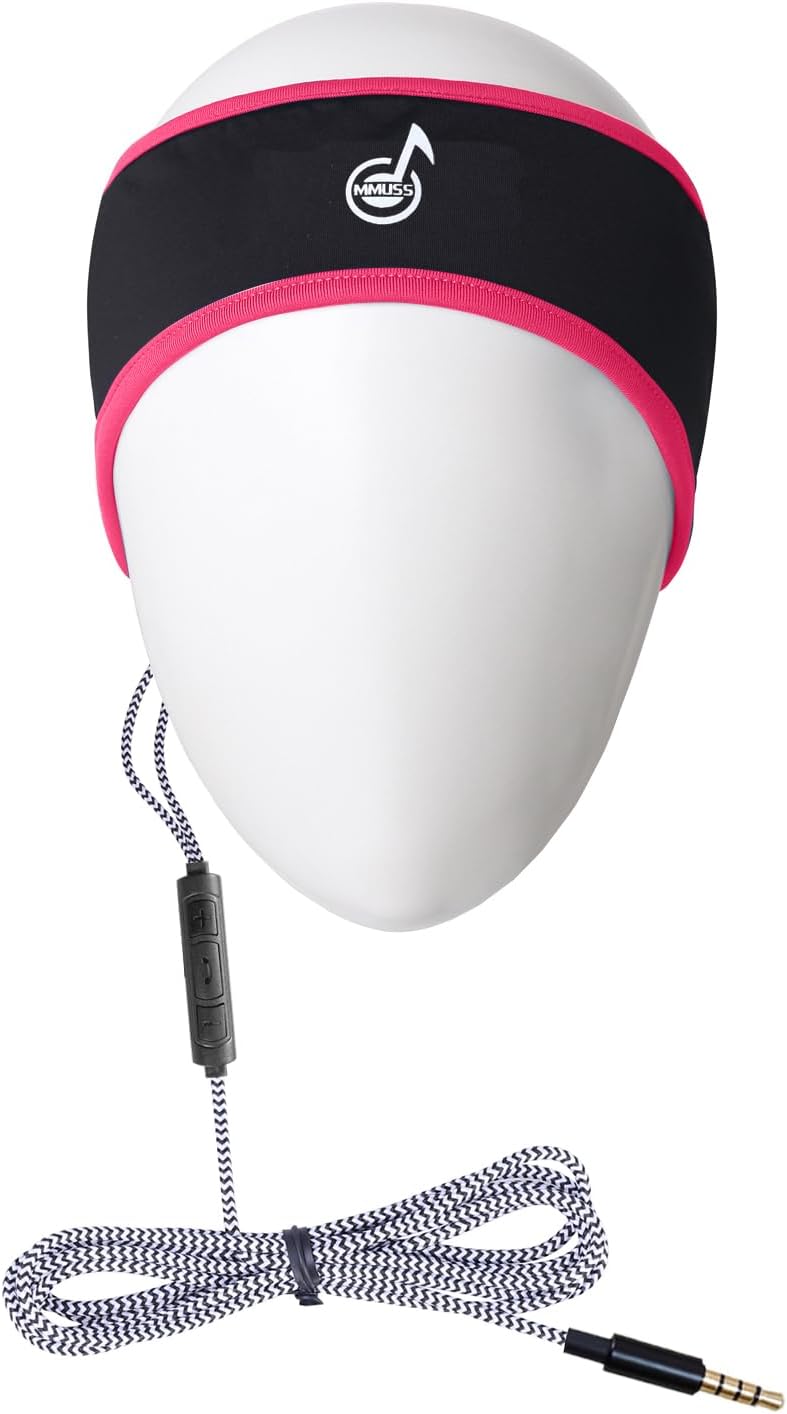 MMUSS Sleep Headphones with Music Headband with Ultra Thin Stereo Speakers Control Button.Perfect for Sleeping,Sports,Air Travel,Meditation and Relaxation (SHButton Pink 3.5mm) - Image 1