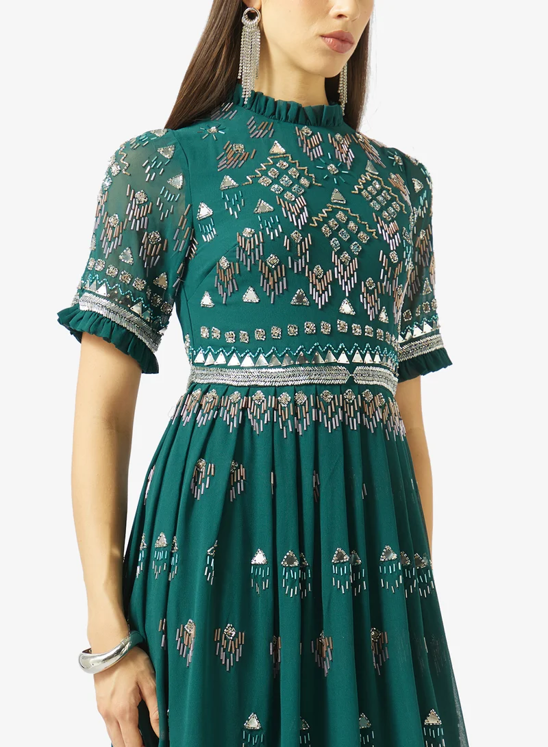 Amelia Rose  Embellshed pleated short sleeve dress for Women | Best Price UAE