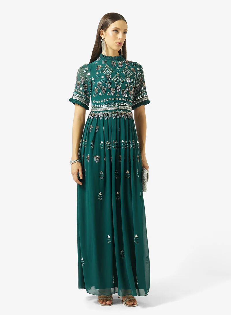 Amelia Rose  Embellshed pleated short sleeve dress for Women | Best Price UAE