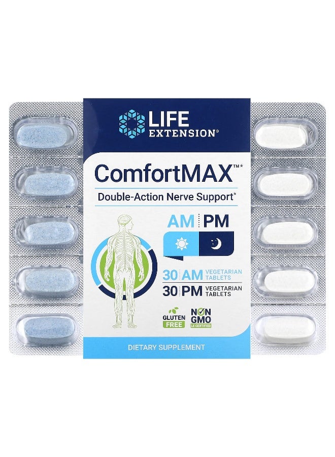 LifeExtension Life Extension, ComfortMAX, Double-Action Nerve Support, For AM & PM, 60 Vegetarian Tablets - Image 1