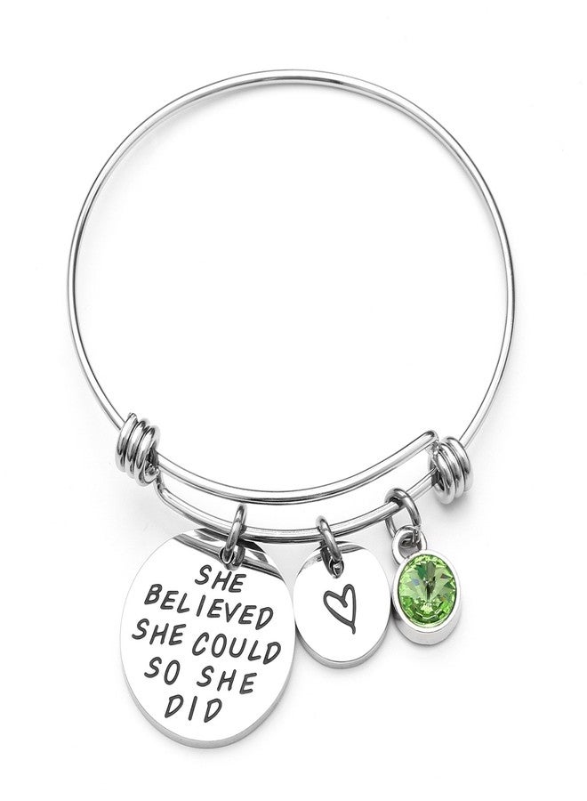LIUANAN Stainless Steel Inspirational Encouragement Bracelet She Believed She Could So She Did Expandable Bangle Birthstone Charm Cuff Bracelet - Image 1