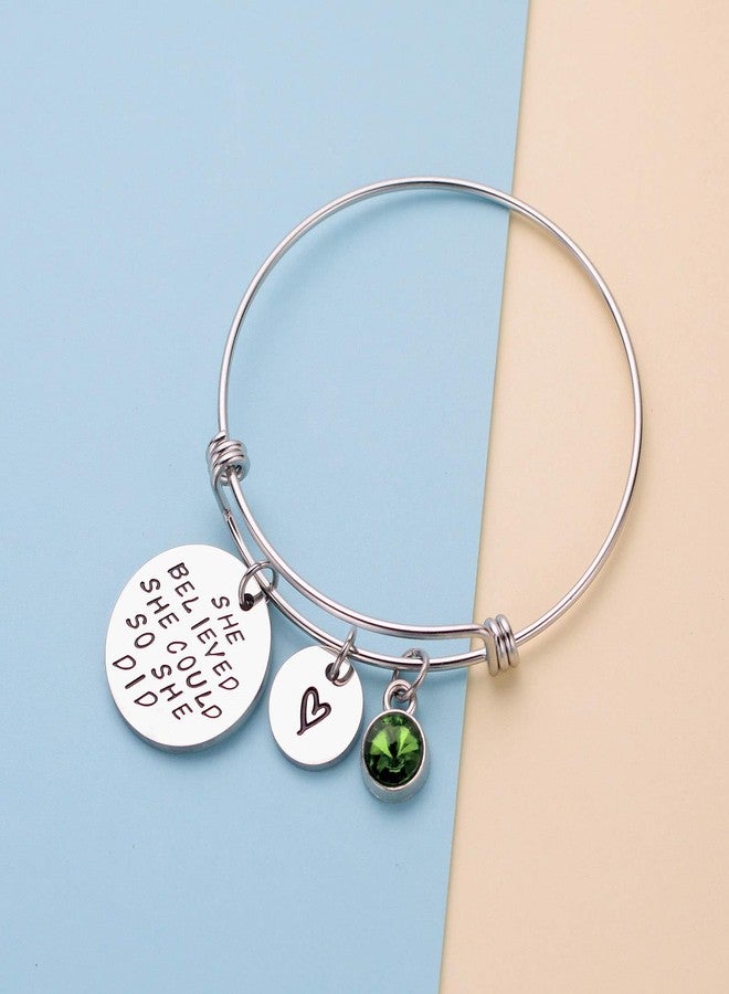 LIUANAN Stainless Steel Inspirational Encouragement Bracelet She Believed She Could So She Did Expandable Bangle Birthstone Charm Cuff Bracelet - Image 3