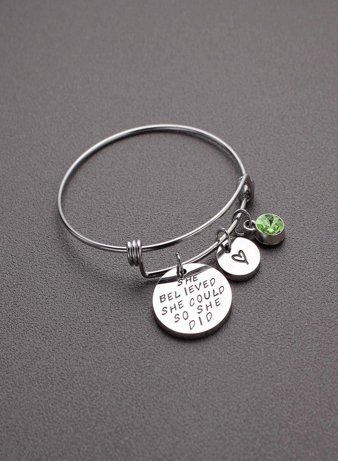 LIUANAN Stainless Steel Inspirational Encouragement Bracelet She Believed She Could So She Did Expandable Bangle Birthstone Charm Cuff Bracelet - Image 2