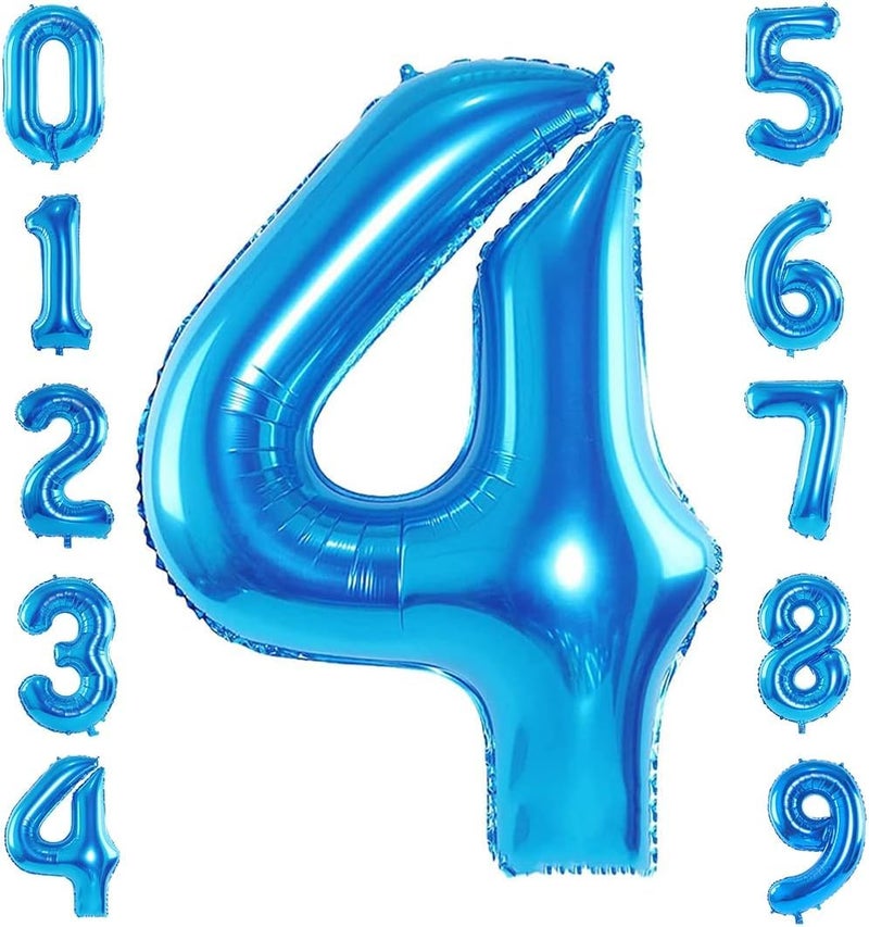 FI - FLICK IN 1 Pc Big Size Number 4 Foil Balloon 32 Inch Large Blue Number Foil Balloon 0 to 9 Number Balloons for Decoration 4th Birthday Anniversary Decoration Items (Pack of 1, Blue) - Image 1