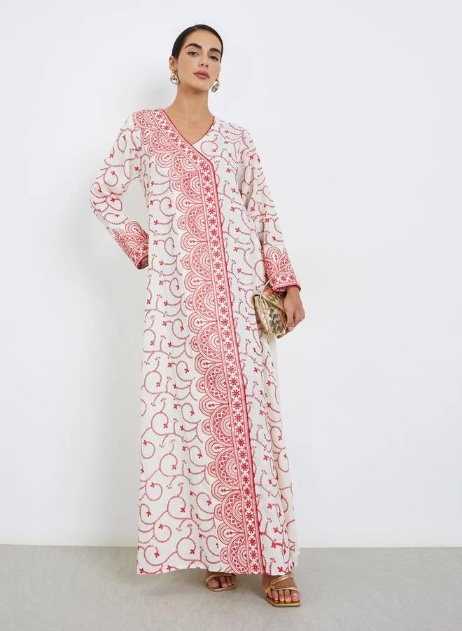 Maxim Creation Threadwork Embroidery V Neck Jalabiya