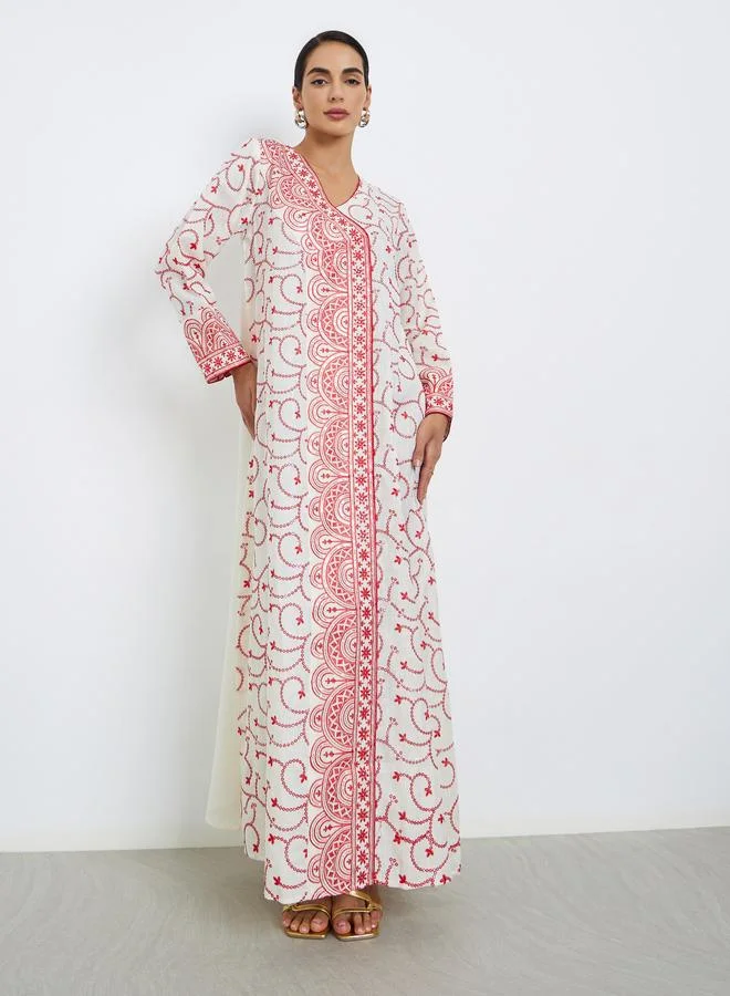 Maxim Creation Threadwork Embroidery V Neck Jalabiya