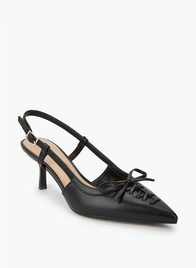 Paprika Bow Accent Shoes with Buckle Closure and Kitten Heels