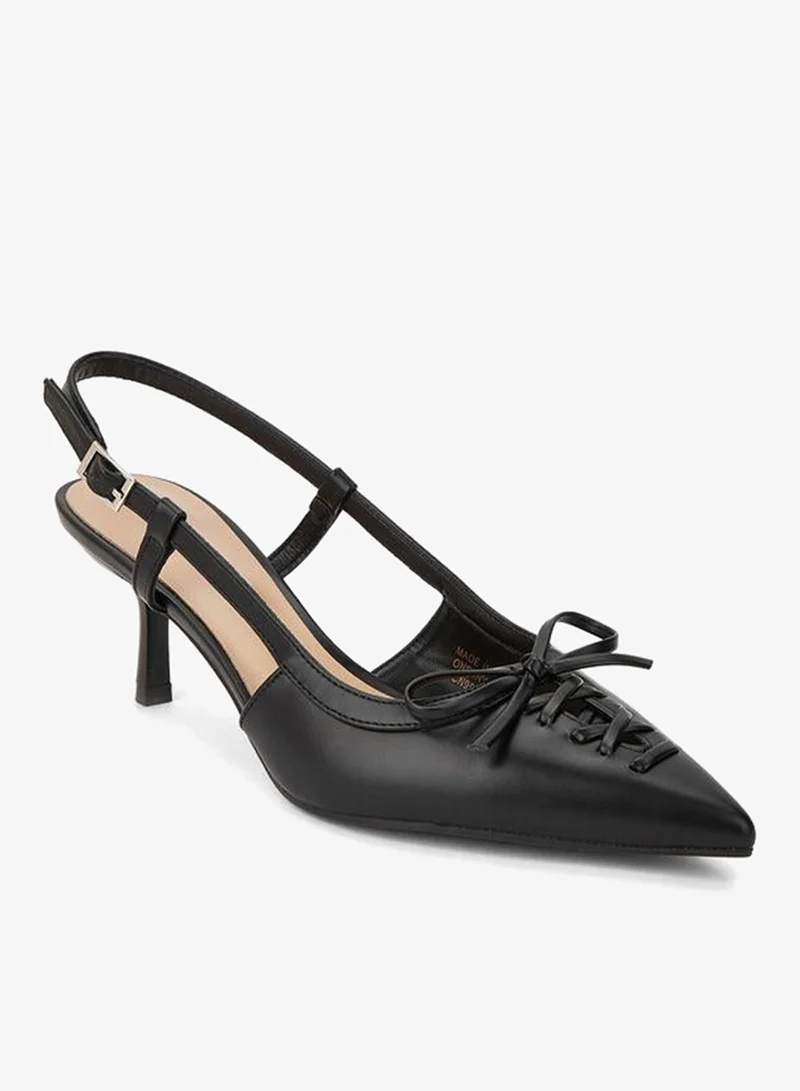 Bow Accent Shoes with Buckle Closure and Kitten Heels