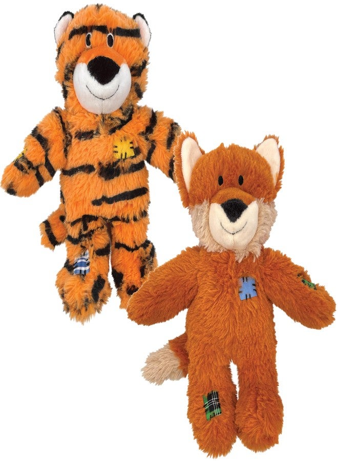 كونج ألعاب الكلاب KONG Wild Knots - عبوة من قطعتين - لعبة كلاب قطيفة متينة مع حبل معقود داخلي وصفارة (نمر/ثعلب، صغير/متوسط) - Image 1