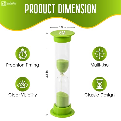 TeacherFav Sand Timer for Kids - 5 Minute Set of 4 Hour Glass - Green Color- Acrylic Covered for Classroom, Home & Kids Room - Image 2