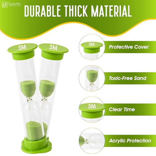 TeacherFav Sand Timer for Kids - 5 Minute Set of 4 Hour Glass - Green Color- Acrylic Covered for Classroom, Home & Kids Room - Image 3
