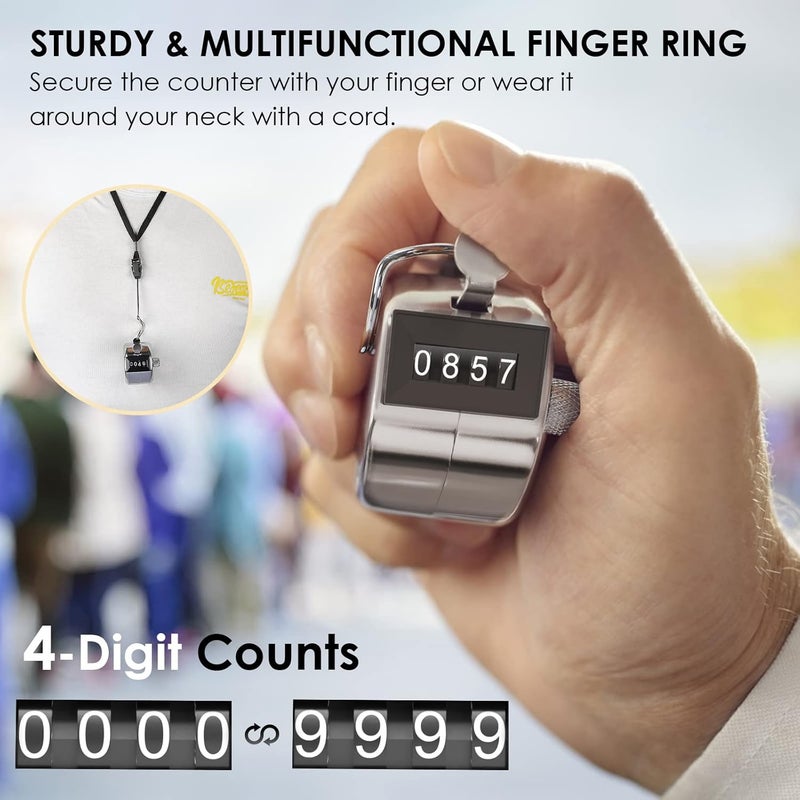 KTRIO Metal Handheld Tally Counter, 4-Digit Number Clicker Counter, Hand Mechanical Pitch Counters for Coaching, Knitting, People, Lap, Fishing, Golf and Row - Image 3