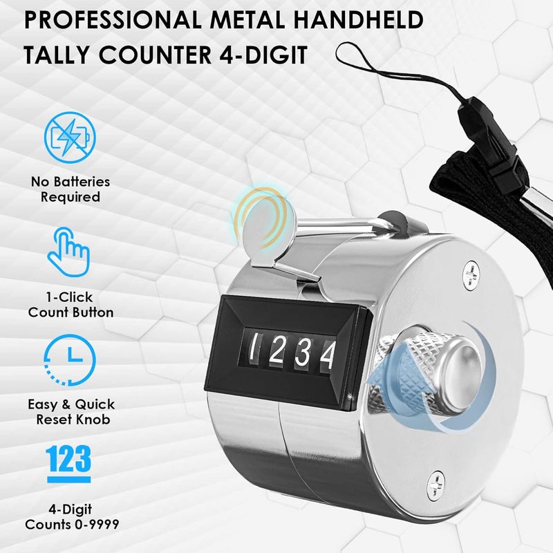 KTRIO Metal Handheld Tally Counter, 4-Digit Number Clicker Counter, Hand Mechanical Pitch Counters for Coaching, Knitting, People, Lap, Fishing, Golf and Row - Image 2
